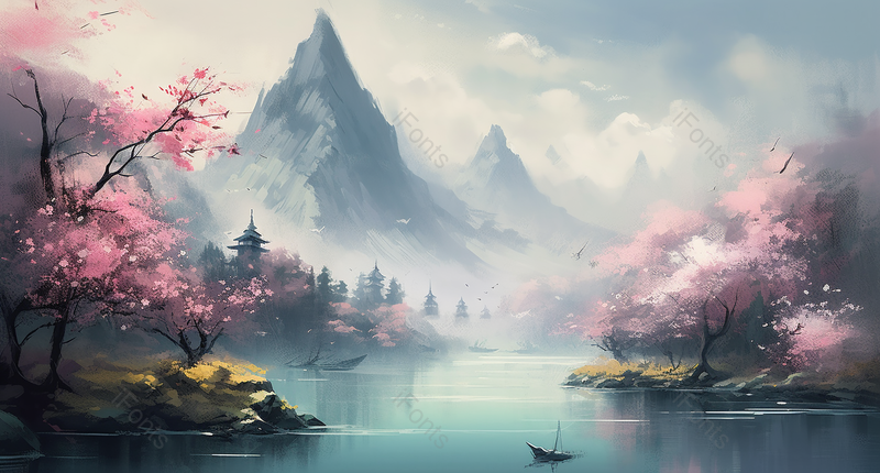 意境新中式水彩山水背景图,插画/手绘图,插画/手绘图库,插画/手绘图下载,插画/手绘